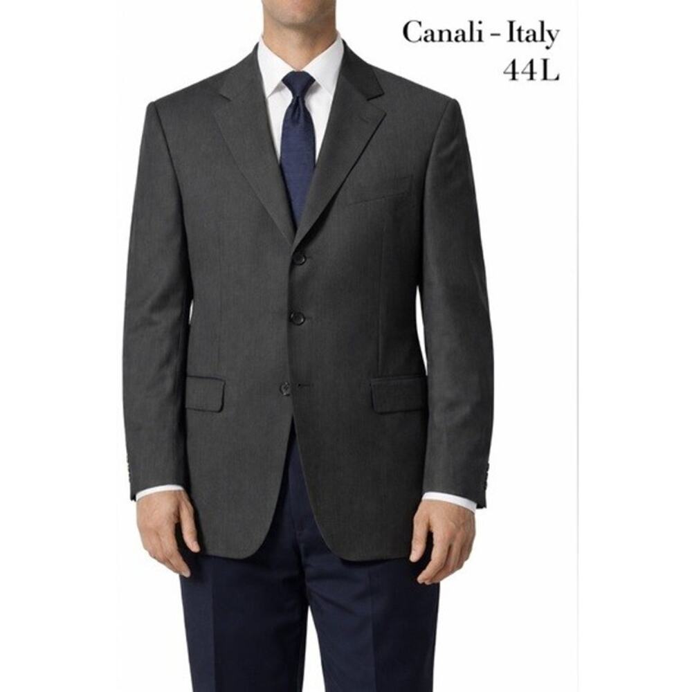 Canali Proposta 44L Blazer 100% Wool Made In Italy Gray Classic Tailored EU 54L